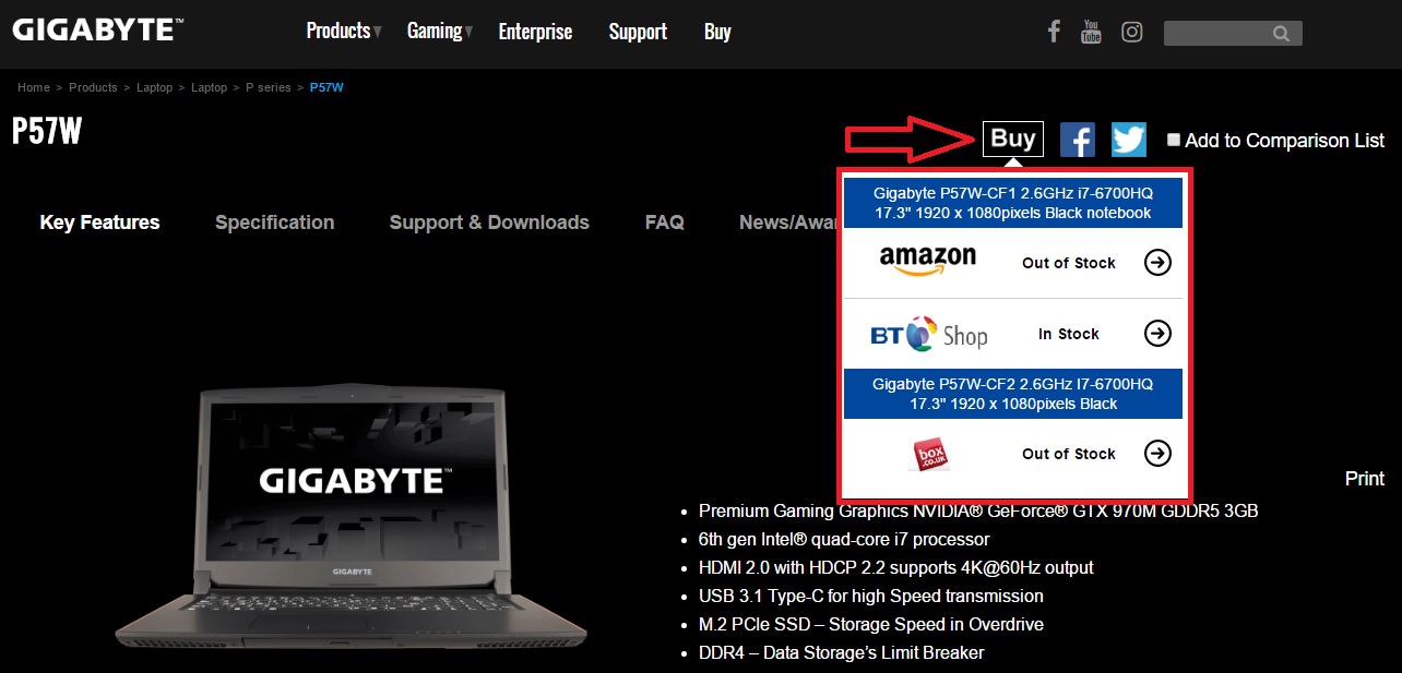 GIGABYTE WTB, Where-To-Buy