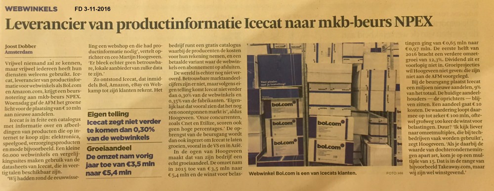 FD Icecat naar beurs